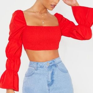 PRETTYLITTLETHING CROPPED PEASANT TOP